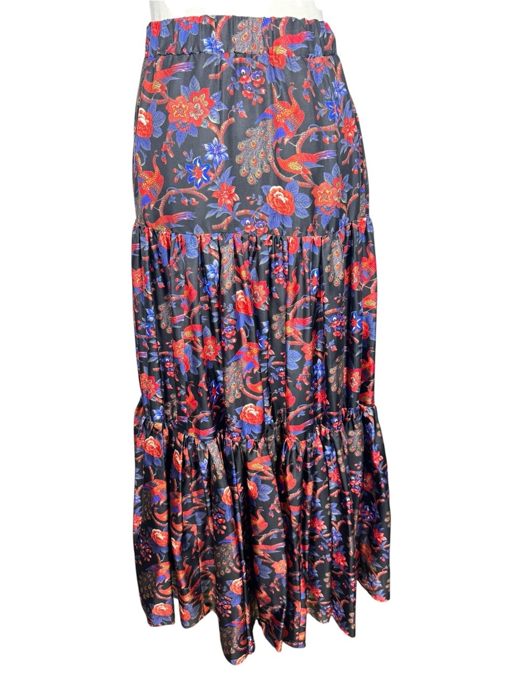 La DoubleJ x Mantero Archival Pavone Peacock Silk Tiered Maxi Skirt S Italy